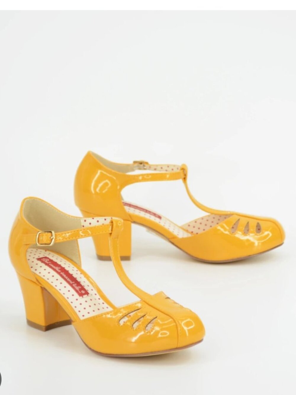 But Another Innocent Tale Robbie Heels Sz 9 Yellow Patent Leather T Strap Retro